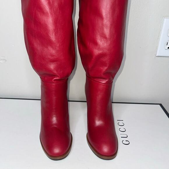 Gucci Lisa Over-the-Knee Thigh High Leather Boots Romantic Cerise Red Size 38 - Picture 7 of 14
